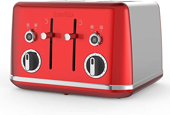 Breville Lustra 4-Slice Toaster with High Lift, Wide Slots and Independent 2-Slice Controls, Candy Red [VTT852]