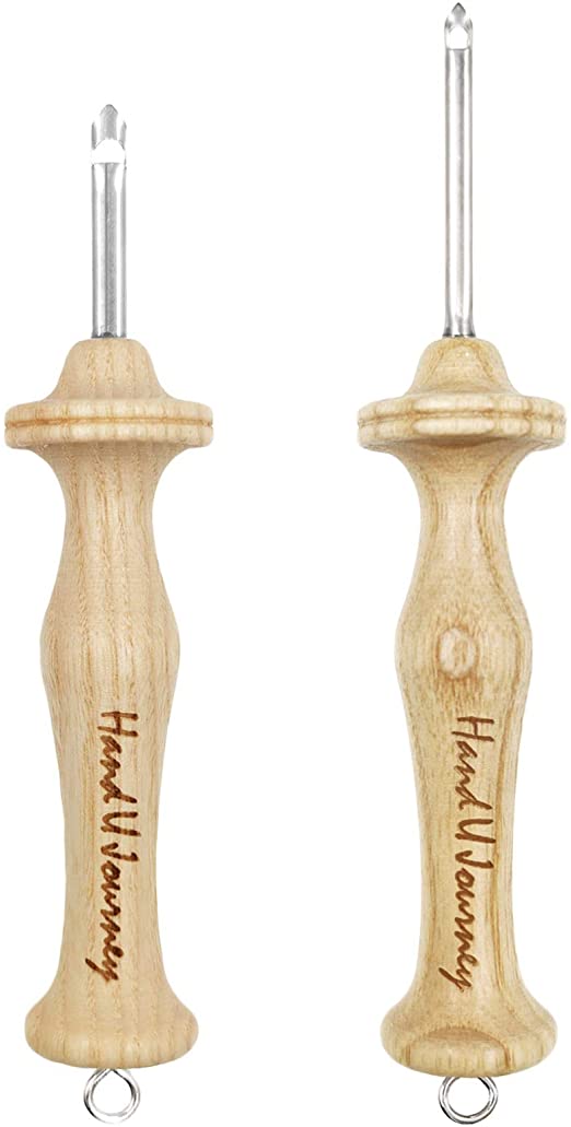 Wool Queen 8# Fine & 10# Regular Size Wooden Handle Punch Needle Rug Hooking Tool Sets