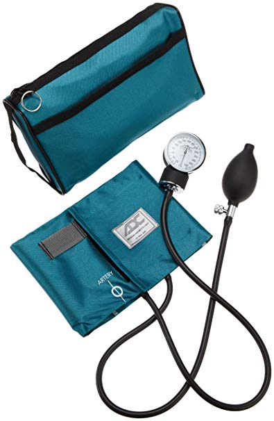 ADC Prosphyg 768 Pocket Aneroid Sphygmomanometer with Adcuff Nylon Blood Pressure Cuff, Adult, and Carrying Case, Teal