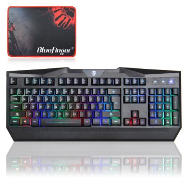 BlueFinger USB Wired Backlit Keyboard Rainbow Gaming Keyboard Backlight Keycaps Multimedia Backlit Keyboard Laptop with BlueFinger Customised MousePad