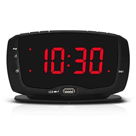 DreamSky Electronics Alarm Clock Radio for Bedrooms, FM Radio, 1.4 Inches Large LED Number Display, Dual USB Charging Ports, Headphone Jack, Snooze, DST, Sleep Timer