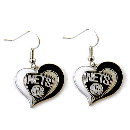 Aminco Brooklyn Nets Swirl Heart Earring NBA Dangle Logo Charm Gift