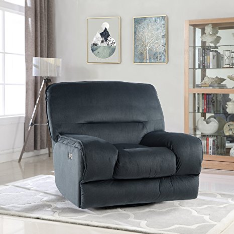 Electric Oversize Linen Fabric Living Room Swivel Recliner Gaming Chair with USB Connection (Dark Blue)