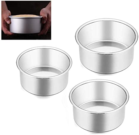 Round Cake Pans, 3 Pcs (4"/6"/8") Aluminum Baking Pans with Removable Bottom, One-piece Molding & Leakproof Round Layer Cake Pans Tin Set for Baking Cooking, Fit Oven/Pots/Pressure Cooker