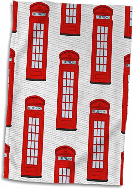 3D Rose British Red Telephone Box Illustration Pattern TWL_201749_1 Towel, 15" x 22", Multicolor