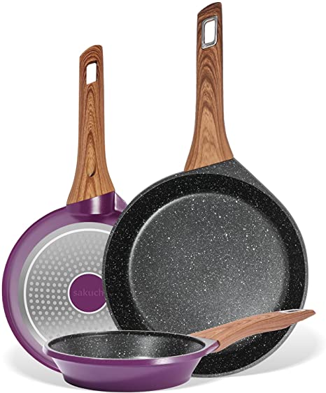 Sakuchi Nonstick Frying Pan Set/Fry Pan Set/Skillet Set for Induction Cooktop, 8 Inch, 9.5 Inch and 11 Inch (3-Piece, Purple)