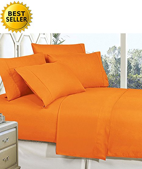 Celine Linen Best, Softest, Coziest Bed Sheets Ever! 1800 Thread Count Egyptian Quality Wrinkle-Resistant 4-Piece Sheet Set with Deep Pockets 100% HypoAllergenic, Queen Vibrant Orange