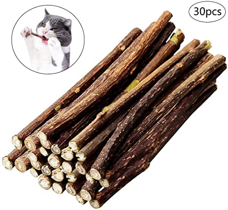 nuoshen 30 Pcs Chew Sticks for Cats,Cat Grinding Teeth Toys Natural Wood Chew for Cat Play and Relax