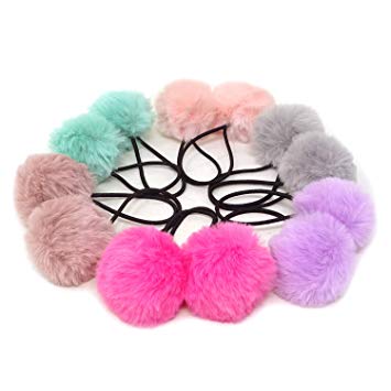 Honbay 12PCS Korean Cute Pom Pom Ball Elastic Hair Ties PomPom Hair Bands Seamless Hair Ropes Ponytail Holders (A)