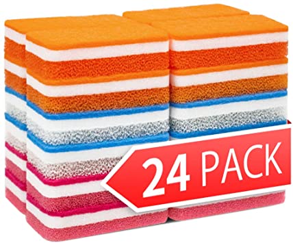 Kitsure Sponges for Kitchen, 24 Pack Sponges for Dishes in One Box, Powerful Dual-Sided Dish Sponges & Scrub Sponges for Effortless Cleaning of Tableware, Utensils and Worktop All at Once