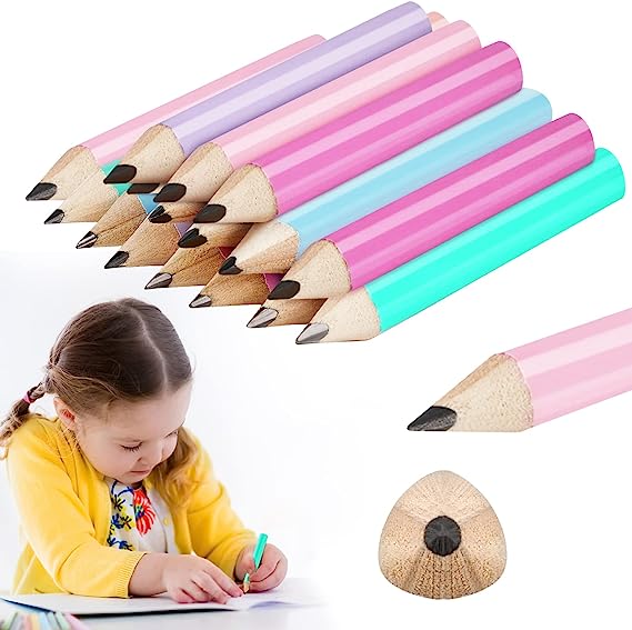 Outus 20 Pieces Short Triangular Pencils Jumbo Preschoolers Grips Pencils Fat Pencils for Kindergarten Beginner Toddler Hand Writing, 3.5 Inch (Purple, Rose Red, Light Blue, Light Pink, Light Green)