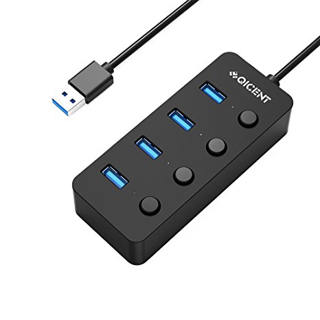 QICENT 4-Port USB 3.0 Hub with 4 Individual Switches Universal Portable USB3.0 Data Hub for Macbook pro, Tablet, PC, Computer