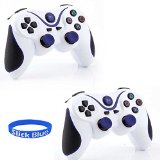 For Sony Playstation III PS3 Wireless Bluetooth Controller for PS3 2 Pack White-Blue