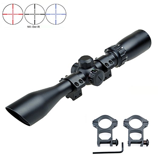Rifle Scopes 3-9X40 Red/Blue Illuminating (25.4mm Tube) Mil Dot Hunting Angled Objective Hunting Riflescopes (Packed with 2 Kinds of Mounts)