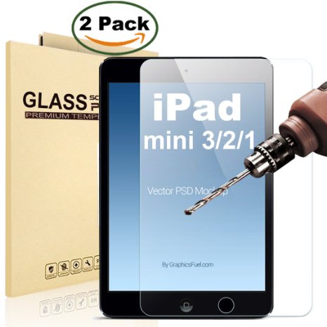 [2 Pack] iPad Mini 3 2 1 Screen Protector, MaxTeck 0.26mm 9H Tempered Glass Screen Protector Anti-Shatter Film for Apple iPad Mini / iPad Mini 2 / iPad Mini 3 (7.9 inch) - Lifetime Warranty