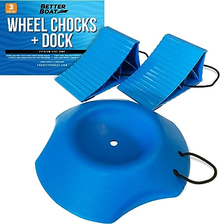 2 Trailer Wheel Chocks with Rope and Wheel Dock for Boat Trailer Travel Camper and RV Accessories Wheel Chocks for Travel Trailers and All Trailer Tires Wheeldock Tire Chock Blocks