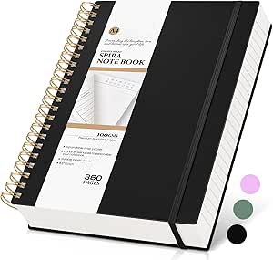 Spiral Notebook Journal College Ruled 8.5''x 11'', 360 Pages Lined Thick Journals for Women Men, A4 Large Writing Spiral Journal with 100GSM Paper, Spiral Notebooks for Work, School Black