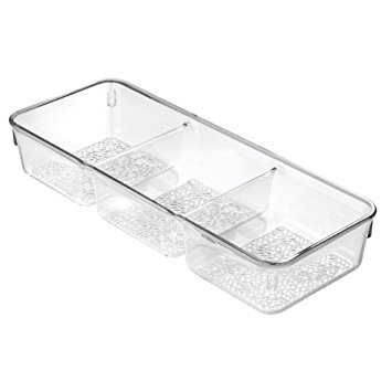 InterDesign Rain Cosmetic Organizer Tray for Vanity Cabinet to Hold Makeup, Beauty Products - 3 Compartments, Clear