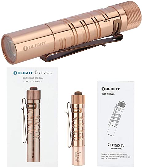 Olight i5T EOS 300 Lumen LED Flashlight, Every Day Carry with AA Alkaline Battery, Anti-slip Tail Switch with Momentary on and 15/300 Lumens Modes Change (Cu (Raw Copper, Limited Edition))