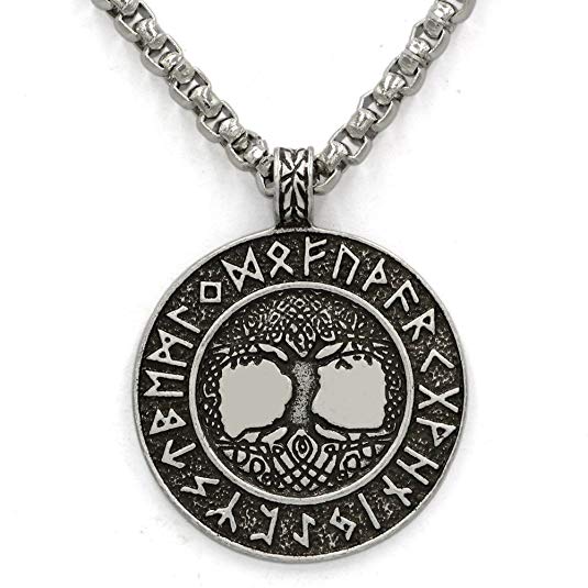 TTKP Norse Vikings Runes Amulet Pendant Necklace The Tree Of Life Runes Pendant Necklace Nordic Talisman