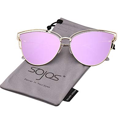 SojoS Womens Fashion Double Wire Flash Mirrored Lens Cat Eye Sunglasses SJ1049