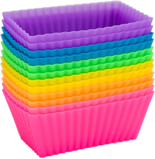 Pantry Elements Rectangular Silicone Baking Cups / Cupcake and Muffin Molds, Six Vibrant Colors - 12-Pack