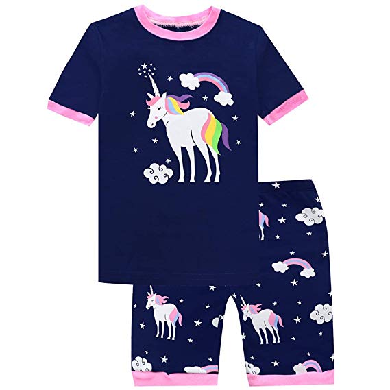 Girls Pajamas Unicorn Shorts Sets Kids Pjs 100% Cotton Summer Toddler Clothes Sleepwear 2-12 Years
