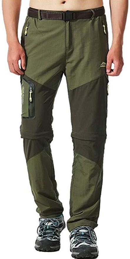 Amoystyle Men's Water-Repellent Belted Quick Dry Convertible Pants 3 Colors US 29-38