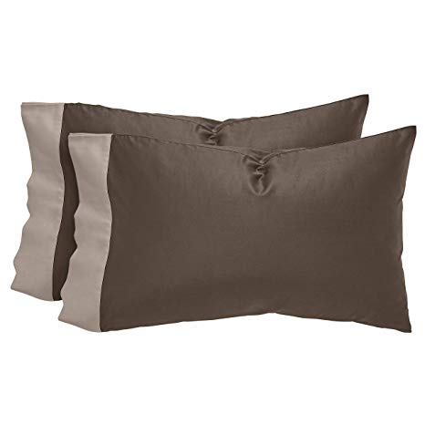 Rivet 2DGJH254, Supima Cotton, Envelope closure Pillowcase set, Mushroom/Walnut, Standard, 2 Piece