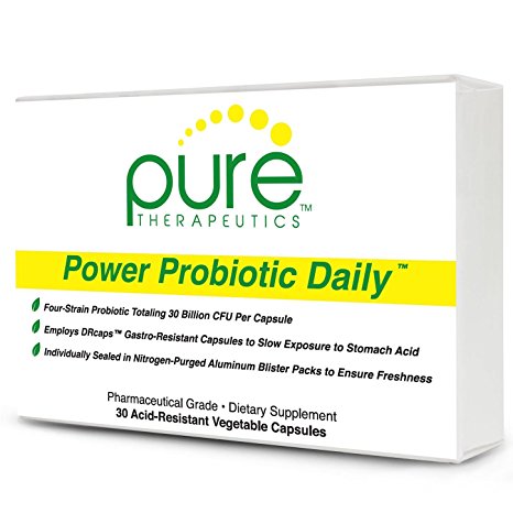 Power Probiotic Daily - 30 "Acid-Resistant" Vegetable Capsules | NO Refrigeration Required! | Dairy- and Gluten-Free | Vegetarian | Non-GMO | Four-Strain Probiotic Totaling 30 billion CFU Per Capsule | Individually Sealed in Nitrogen-Purged Aluminum Blister Packs to Insure Freshness | Pharmaceutical Grade