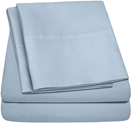 Premium Cotton Percale Bed Sheets - 100% Pure Cotton Egyptian Sheet Set- Made in Egypt - Extremely Soft Sheeting, Deep Pocket, Refreshingly Cool, Everlasting Comfort Bed Sheets - Queen, Misty Blue