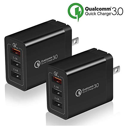 Quick Charge 3.0 USB Wall Charger, USINFLY 2-Pack 30W 3 Ports (QC3.0X1 2.4AX2) Adapter Fast Charging Adaptive Plug Compatible Samsung Galaxy S10 S9 S8 Plus S7 S6 Edge Note 9, LG, Pad, Kindle, Tablet