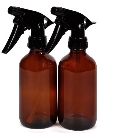 Vivaplex, 2 New, High Quality, Large, 8 oz, Empty, Amber Glass Spray Bottles with Black Trigger Sprayers