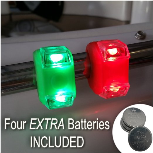 Green & Red Portable Marine LED Boating Lights - Boat Bow or Stern Safety Lights for Maximum Attention - Attaches to Handrails For Extra Lighting and For Emergencies When Main Lights Aren't Functional - Waterproof - LIFETIME WARRANTY