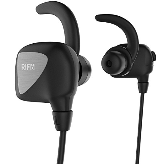 RIF6 Eargo Wireless Headphones for Running - Workout and Exercise In Ear Bluetooth Earbuds - Sound Isolating Sports Earphones with Microphone and No Slip Hook - Sweat Proof Sound