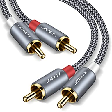 JSAUX RCA Cables, [10ft/3M, Dual Shielded Gold-Plated] 2RCA Male to 2RCA Male Stereo Audio Cable for Home Theater, HDTV, Amplifiers, Hi-Fi Systems [Grey]