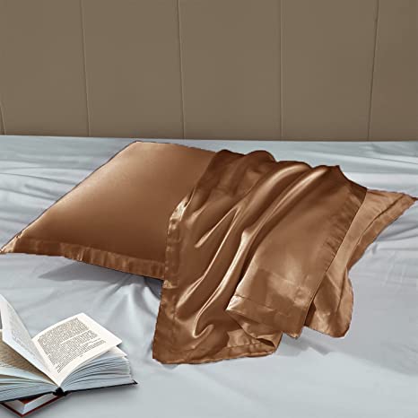 100% Pure Mulberry Silk Pillowcase for Hair and Skin, with Envelope Closure No Zipper Slip Pillow Cases Standard Size 1pc（ Brown，20×30 inches）