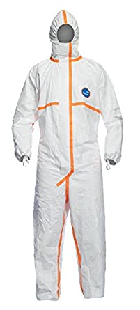 DuPont Tyvek 800J Packaged Individually CE-Certified Cat-III Type-3/4/5/6 Chemical Protective Coverall Suit with Sealed Bag, White, 2X-Large, 25-Pack