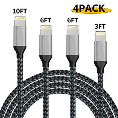 CAPKIT Phone Cable,4Pack 3FT 6FT 6FT 10FT Nylon Braided USB Charging & Syncing Cord Compatible with Phone Xs MAX XR X 8 8 Plus 7 7 Plus 6s 6s Plus 6 6 Plus