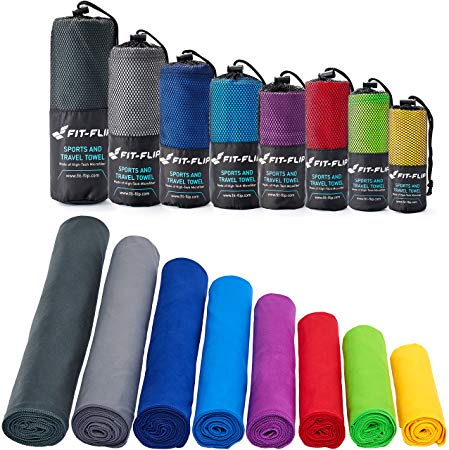 Fit-Flip Microfibre Towel in 12 Colours   Bag – small, lightweight and ultra absorbent – Microfibre Travel Towel, Beach Towel, Micro Towel, Sport Towel, Large XL Gym Towel