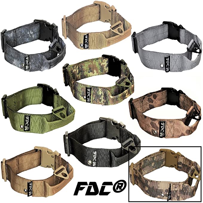 FDC Dog Tactical Collars with Handle Heavy Duty Training Military Army Width 1.5in Plastic Buckle TAG Hole Medium Large M, L, XL, XXL