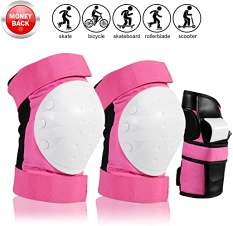 Protective Gear Set for Kids/Youth/Adult Knee Pads Elbow Pads Wrist Guards for Skateboarding Rollerblading Roller Skating Cycling Bike BMX Bicycle Scootering 3Pairs