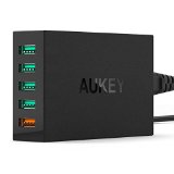 Qualcomm Certified Aukey Quick Charge 20 54W 5 Ports USB Desktop Charging Station Wall Charger AIPower 5V72AQuick Charge 12V15A 9V2A 5V2A Included an 20AWG 33FT USB Micro USB Cable - Black