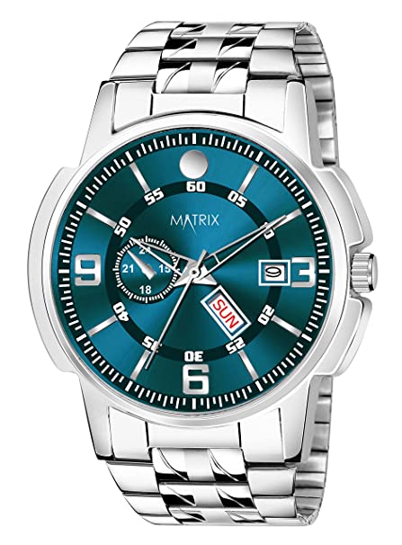 Matrix Black, Blue, White Dial, Day & Date Functioning, Stainless Steel Strap Analog Watch for Men & Women