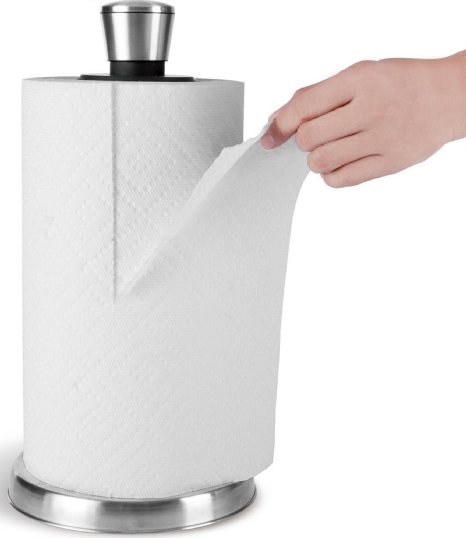 Paper Towel Holder by Royal - Easy Tear with One Hand - Stainless Steel with Weighted Base - Holds Bounty, Brawny, and All Major Brands - Great for Kitchen Countertop, or Bathroom