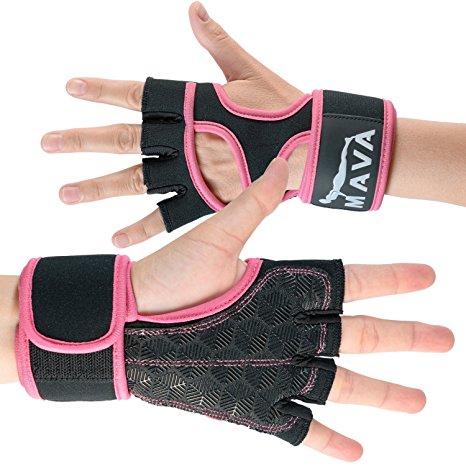 Cross Training Gloves with Wrist Support for Gym Workouts, WOD, Weightlifting & Fitness– Silicone Padded Workout Hand Grips against Calluses with Integrated Wrist Wraps by Mava