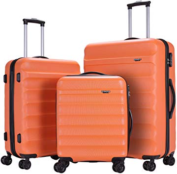 GinzaTravel Anti-scratch ABS Material Luggage 3 Piece Sets Lightweight Spinner Orange color Suitcase (20in 24in 28in)