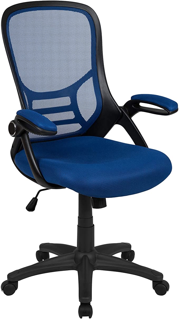 Flash Furniture High Back Blue Mesh Ergonomic Swivel Office Chair with Black Frame and Flip-up Arms, BIFMA Certified