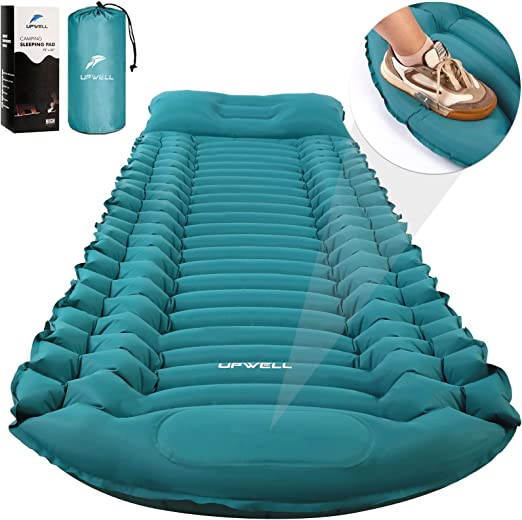 UPWELL Sleeping Pad for Camping Ultralight Inflatable Sleeping mat with Pillow & Built in Foot Pump - Durable Camping Mattress for Adults & Kids - Ultimate for Backpacking, Hiking, Traveling