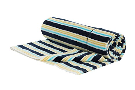 Henry and Bros. Ex-Large Beach Towel Blanket (Twin; 55" X 75", Retro Navy and Gold Stripe)
